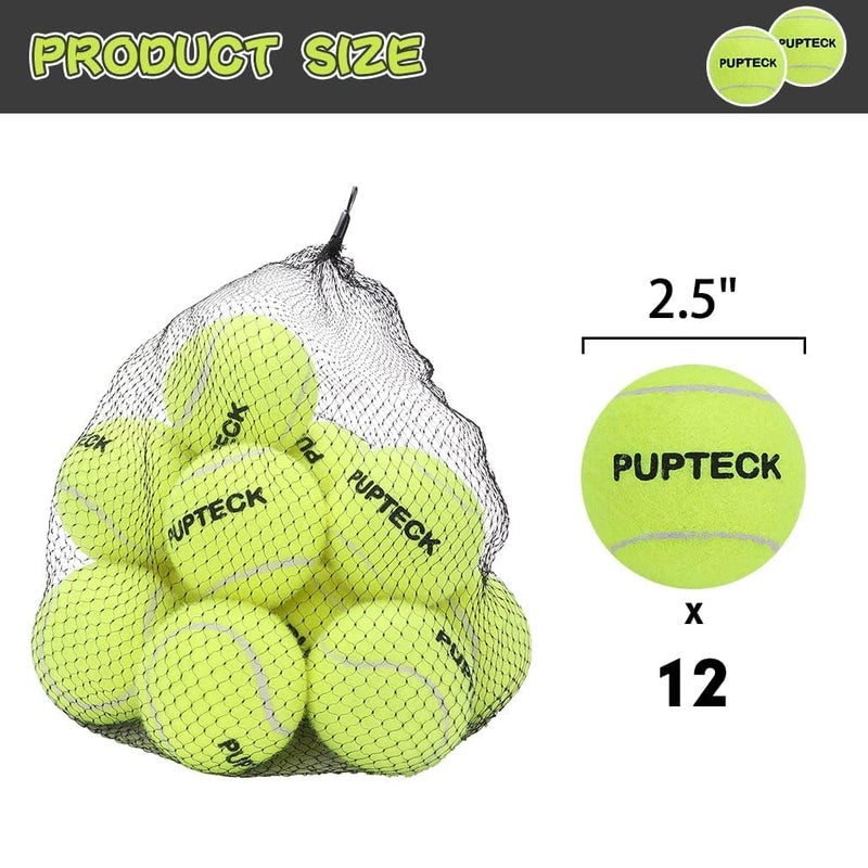 PUPTECK Squeaky Tennis Balls for Dogs, 2.5" Training Bouncy Ball Toys 12 Packs for Dogs Playing, Exercise and Fetch - Image 2